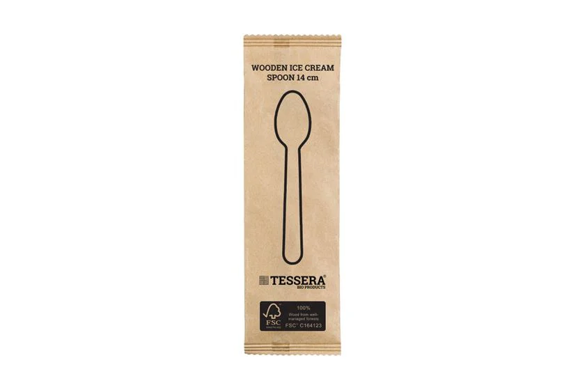 Ξύλινο Οβάλ Κουταλάκι FSC® Γλυκού Παγωτού 14 cm Συσκευασμένο 1/1